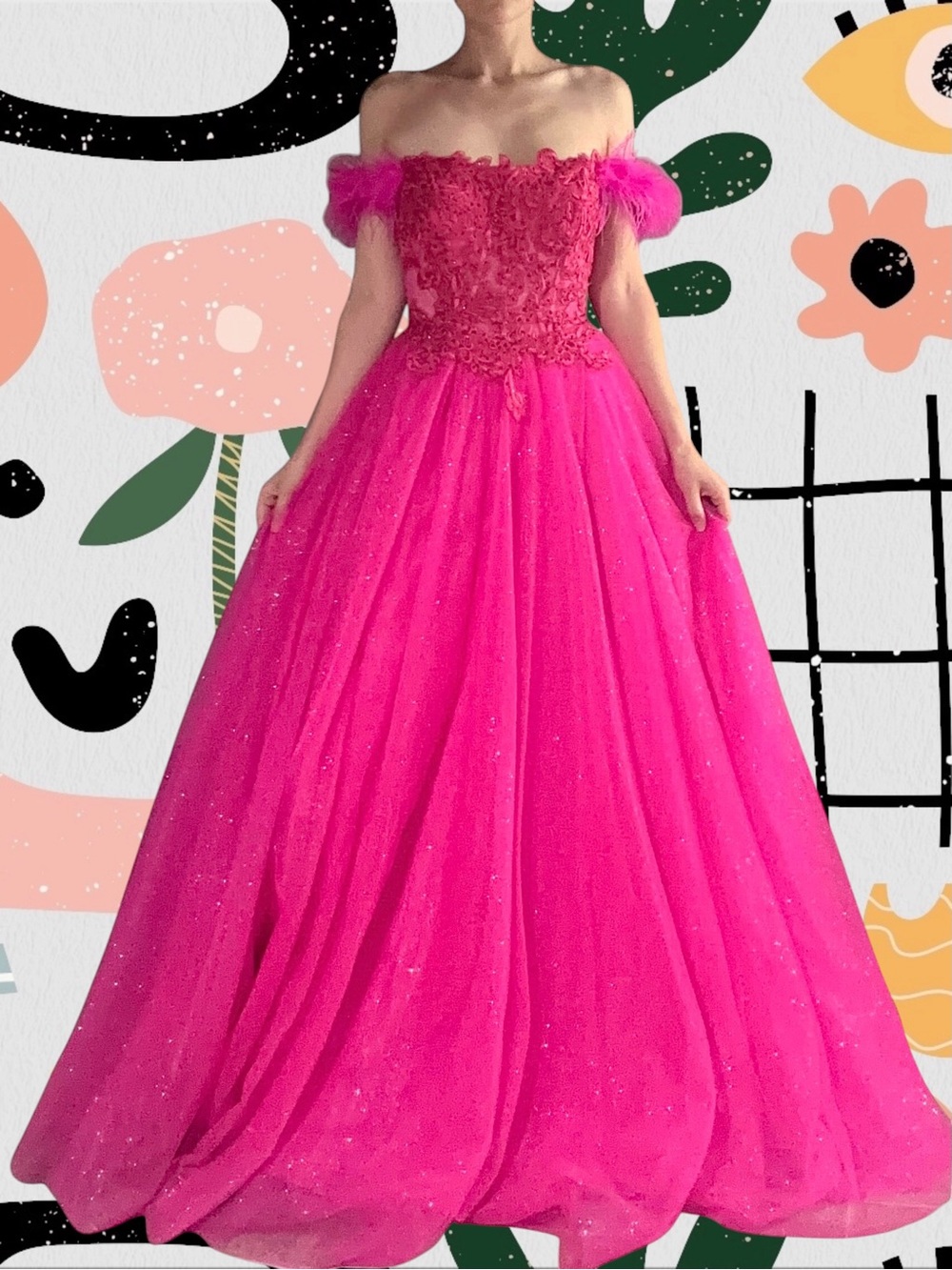 NWT✨ | Alyce Paris | Pink Rhinestone Lace Glitter Feather Strap Prom Dress